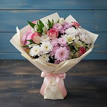 Букет цветов из:  Хризантемы, Альстромерии и Розы в Старопавловской