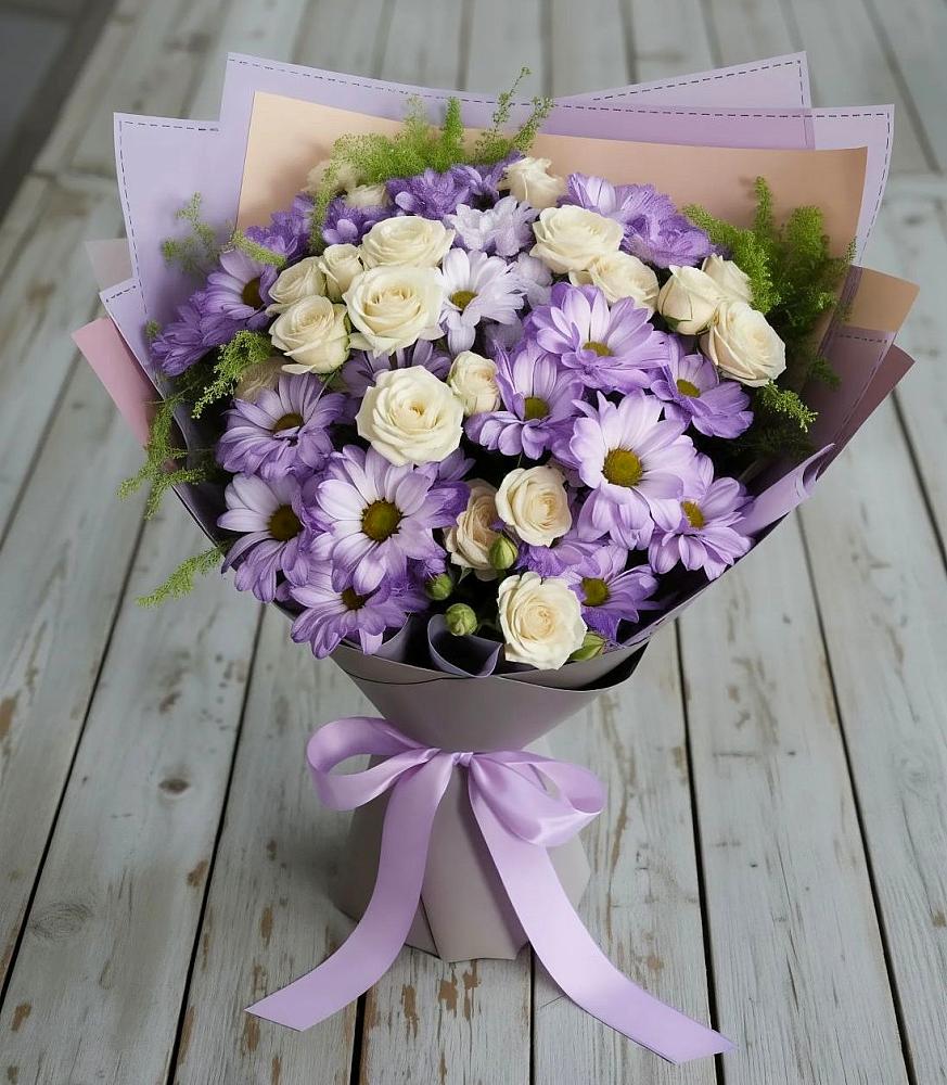 Букет цветов из: Хризантемы и Розы в Старопавловской